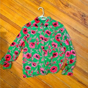 Alice and Olivia floral green and pink shirt